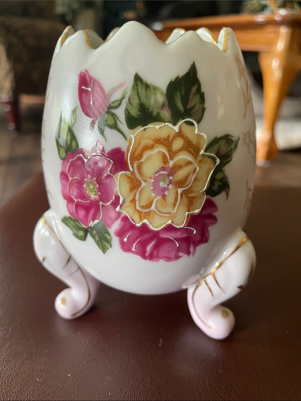 VTG Inarco Footed Porcelain Cracked Egg Vase Hand Painted Japan 1961